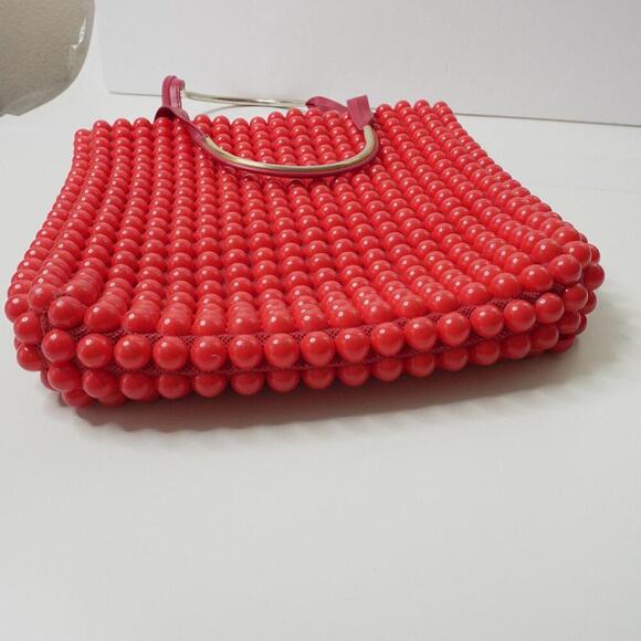 Vintage 60s Cherry Red Lucite Beaded Purse Bag Retro Mod VTG Jem Hong Kong SEE - Picture 5 of 12